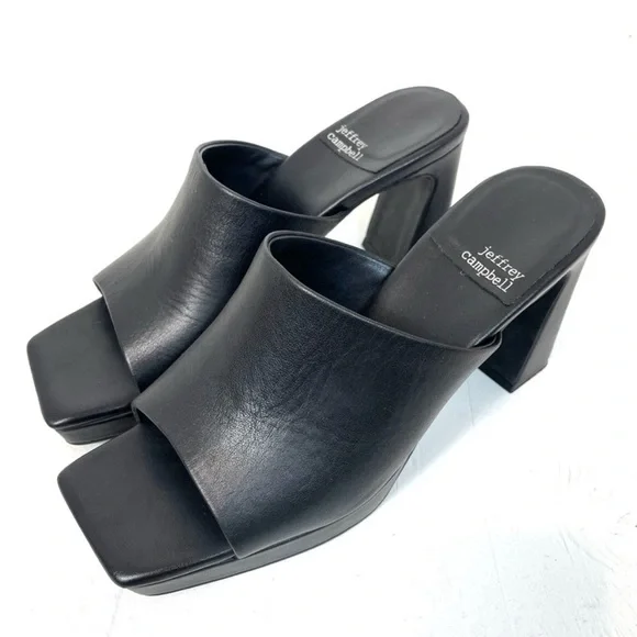 Jeffrey Campbell Caviar Platform Slide Open Toe Black Heeled Mules 9 goth punk - Picture 7 of 7